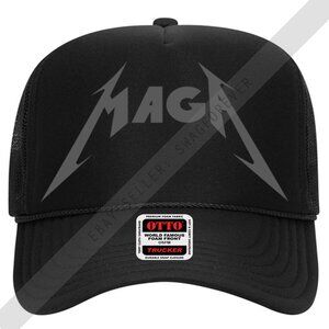 Trump Metallica Maga Custom Mash Up Logo Foam Trucker Hat Black Dark Grey Tonal